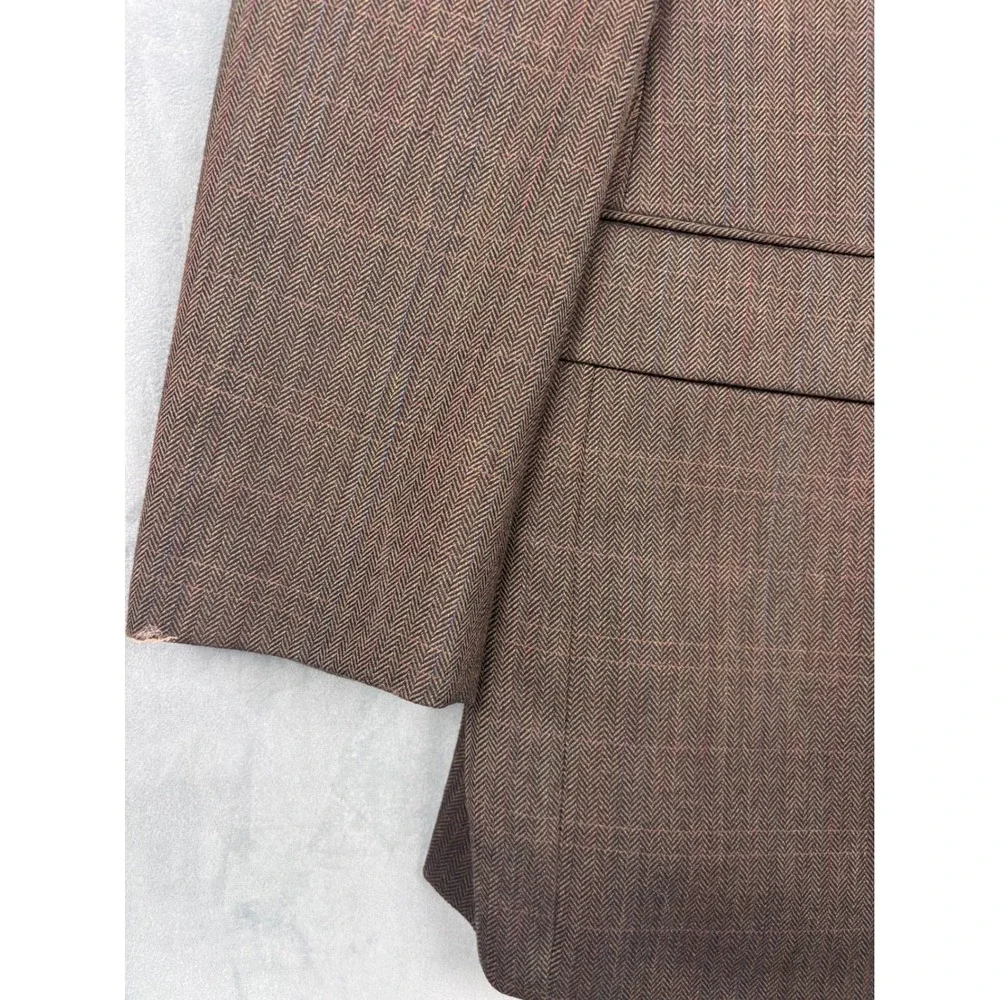 Lauren Ralph Lauren Mens 44L Brown Wool Herringbone Windowpane Blazer Sport Coat